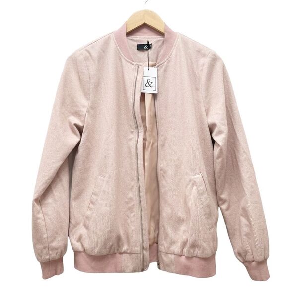 NWT Ampersand Avenue Pink Herringbone Full Zip Bomber Jacket Coat Size Small NEW - Picture 3 of 12